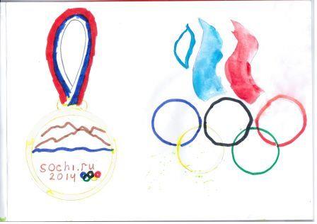 Рисунок Сулейманова Кости 2 класс, золотые медали, Эмблема Олимпийского комитета России.