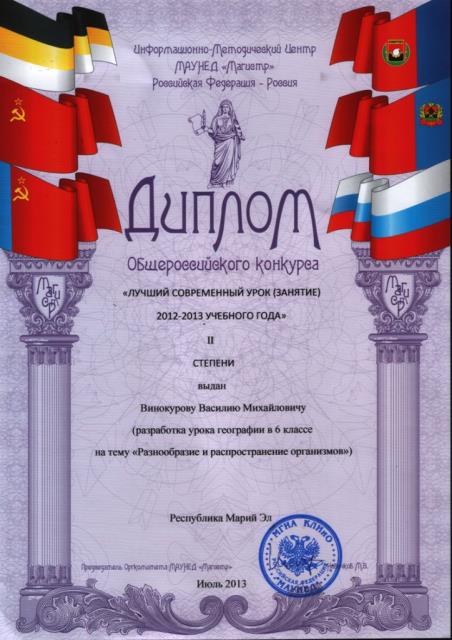 Диплом победителя общероссийского конкурса