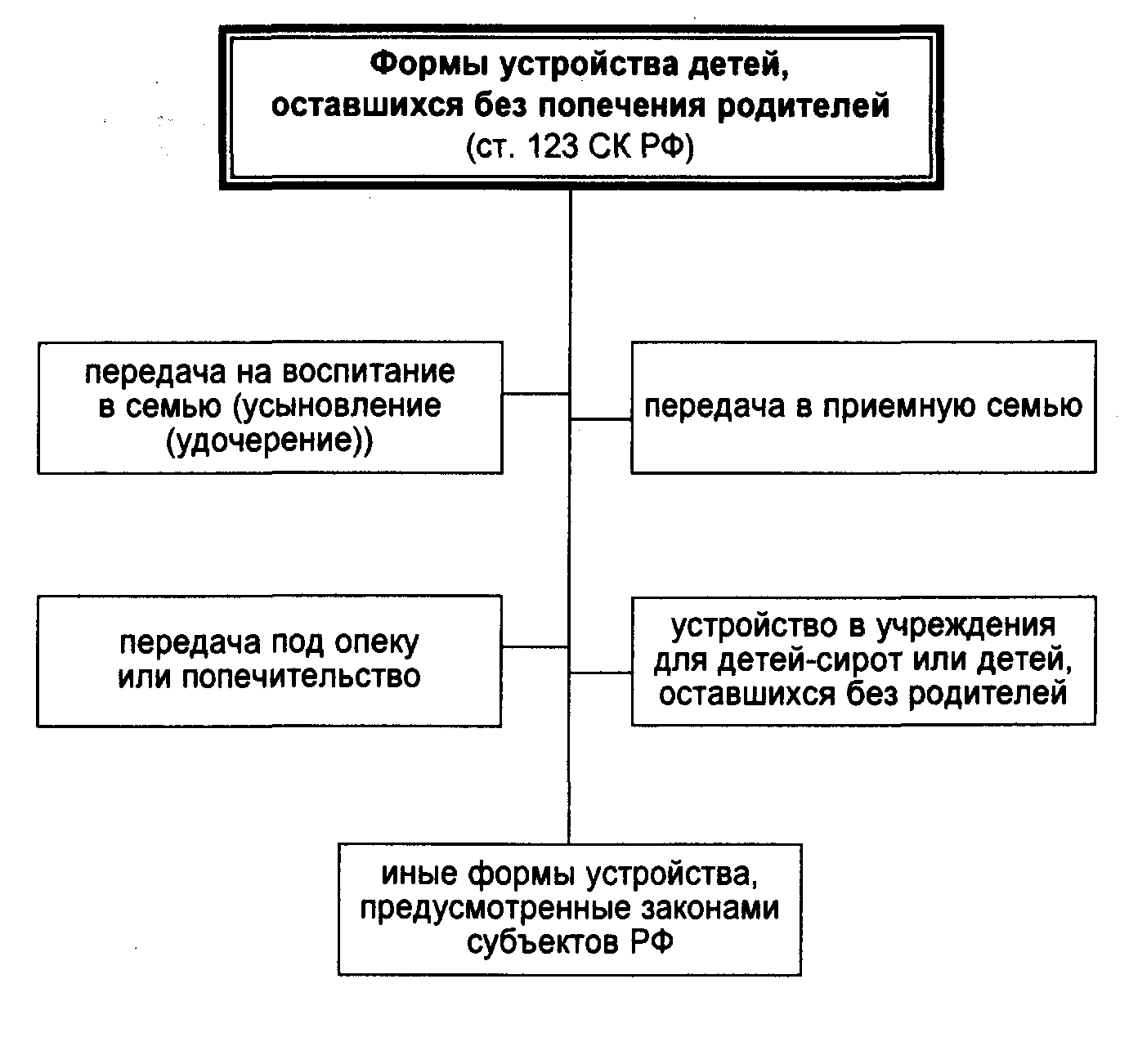 Схему раскрывающую формы семейного попечения и государственного попечения детей сирот