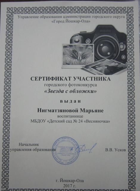 Сертификат Нигматзяновой Марьяны 17