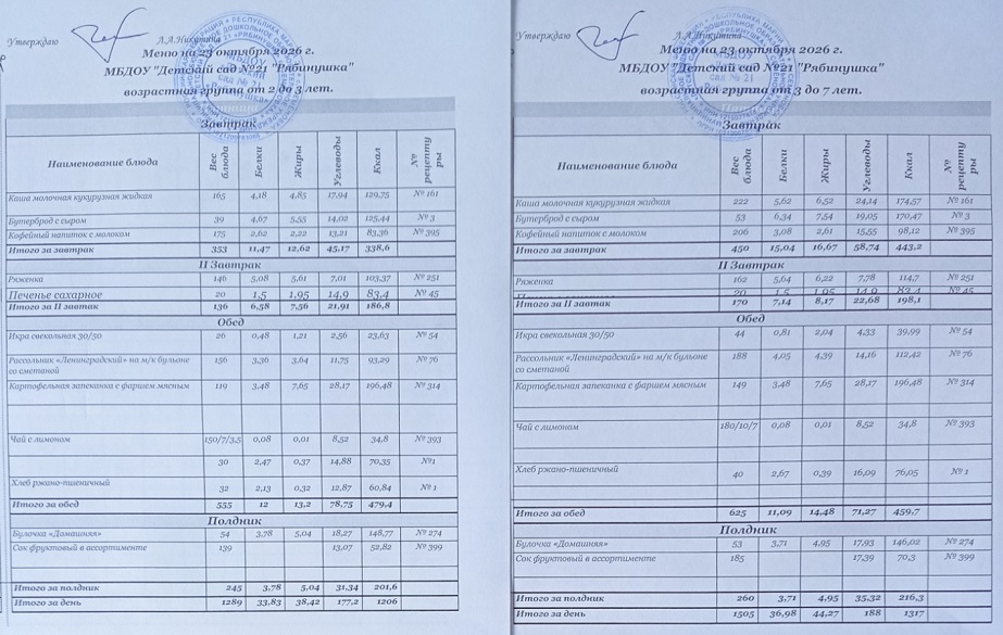 Меню 23.10.2026